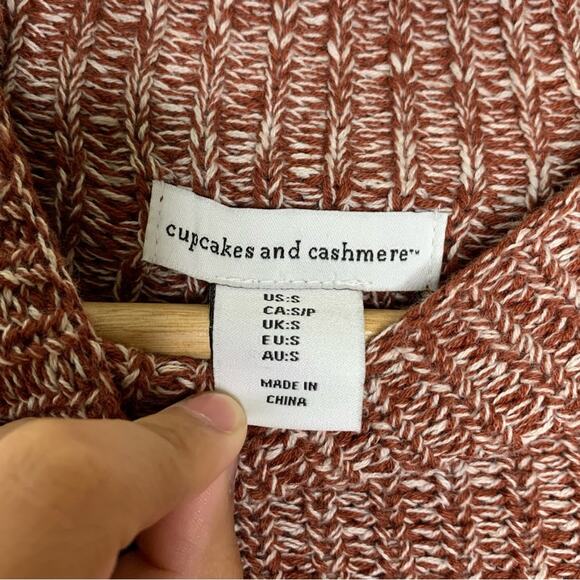 Cupcakes & Cashmere Knit Sweater Womens Small Orange Pullover Mock Neck Cotton - Picture 2 of 6